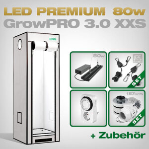 Growbox Komplettset LED GrowPRO XXS + 1x GCx 2solo PWR, 80W